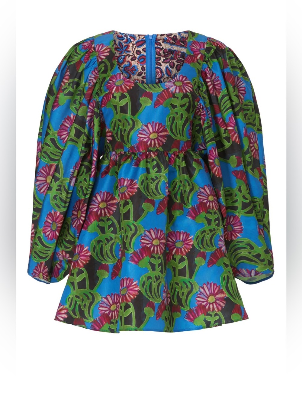 LA DoubleJ Floral Mini Dolly Dress in Bright Blue, Green and Pink